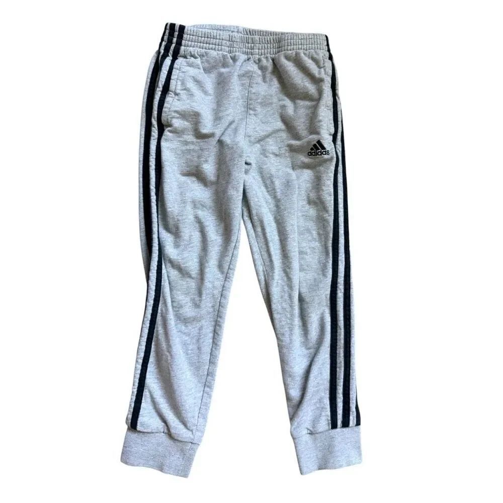 Youth Boys Adidas Gray Three Stripe Cotton Athletic Track Pants - Sz 6